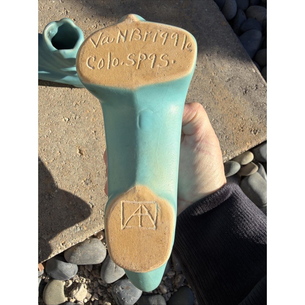 Antique Van Briggle Candlestick Holders Pair Matte Turquoise Colo‎ Springs - Picture 5 of 12